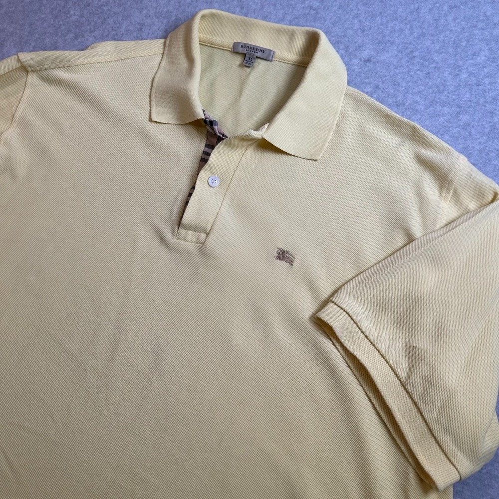 Burberry London Men's XL Beige Polo Shirt Nova Check Trim Made in Great Britain